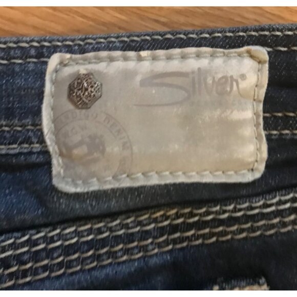 Silver Denim Capris Jeans Womens Size W25 Western Glove Works Embroidery Pockets - Picture 6 of 8